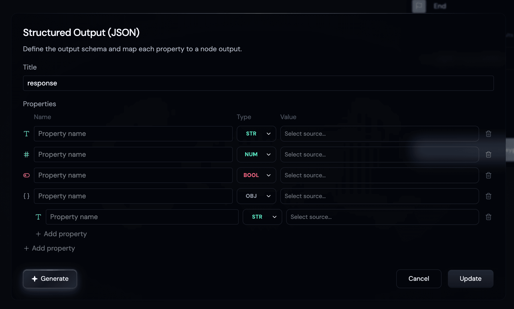 構造化出力スキーマの定義ダイアログ